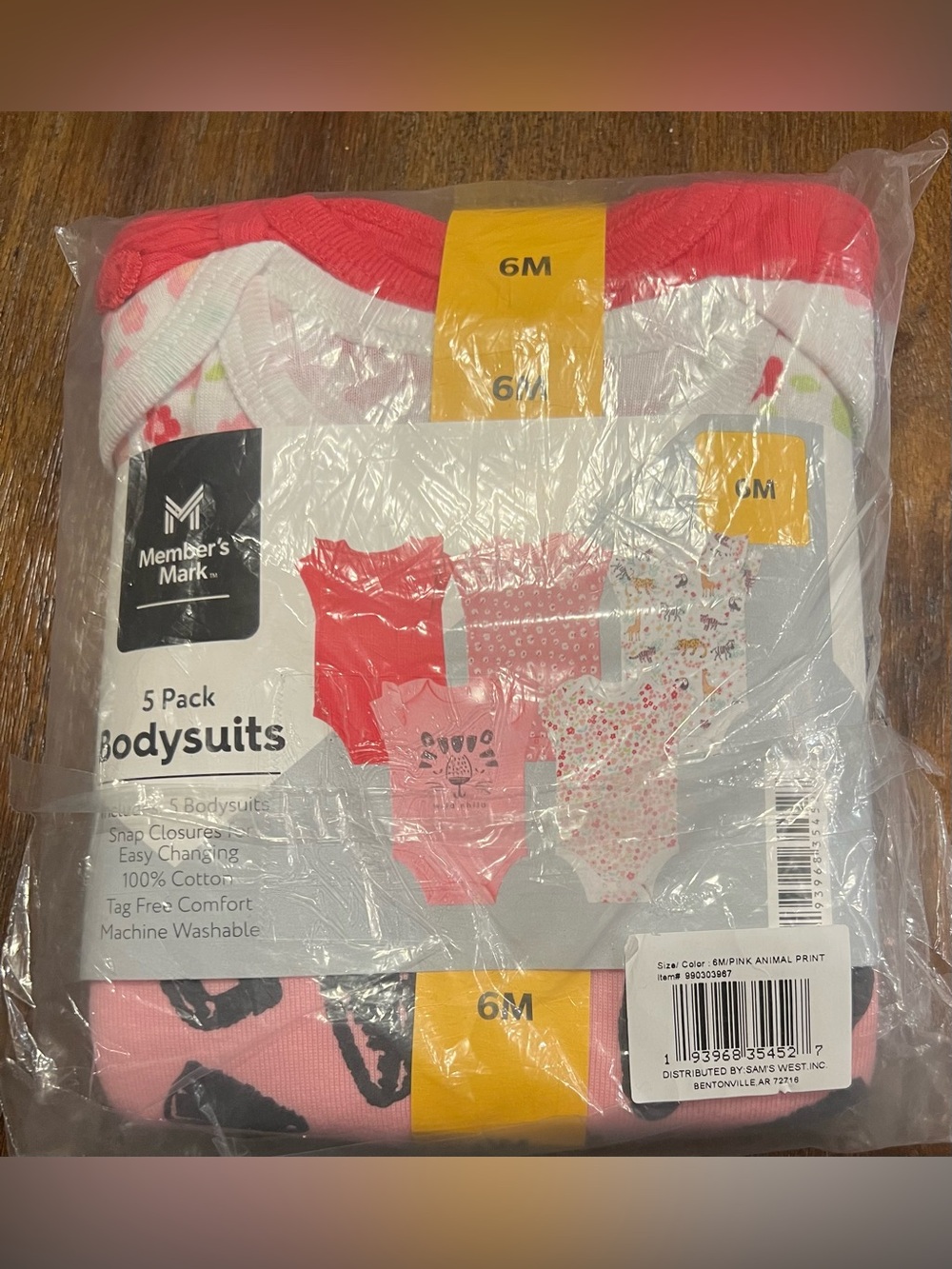 Member’s Mark Baby Girls 5 Pack Short Sleeve Bodysuits Size 6 Months New!